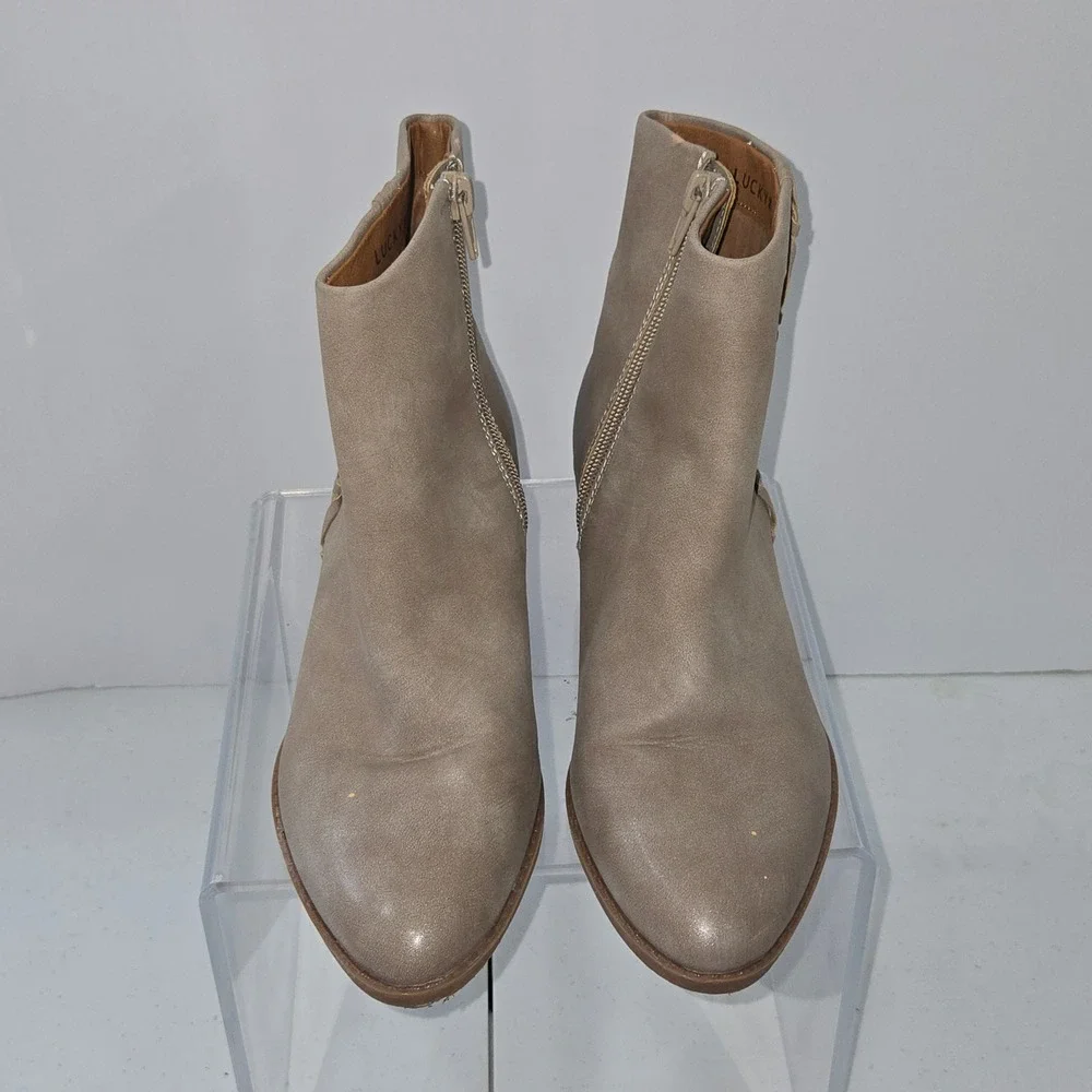 Lucky Brand Fakelle Taupe Tan Faux Suede Ankle Booties 5.5M Western Boho AC615